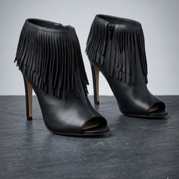 Madden Girl Shoes - Madden Girl Black Fringe Peep-Toe Stiletto Ankle Heels